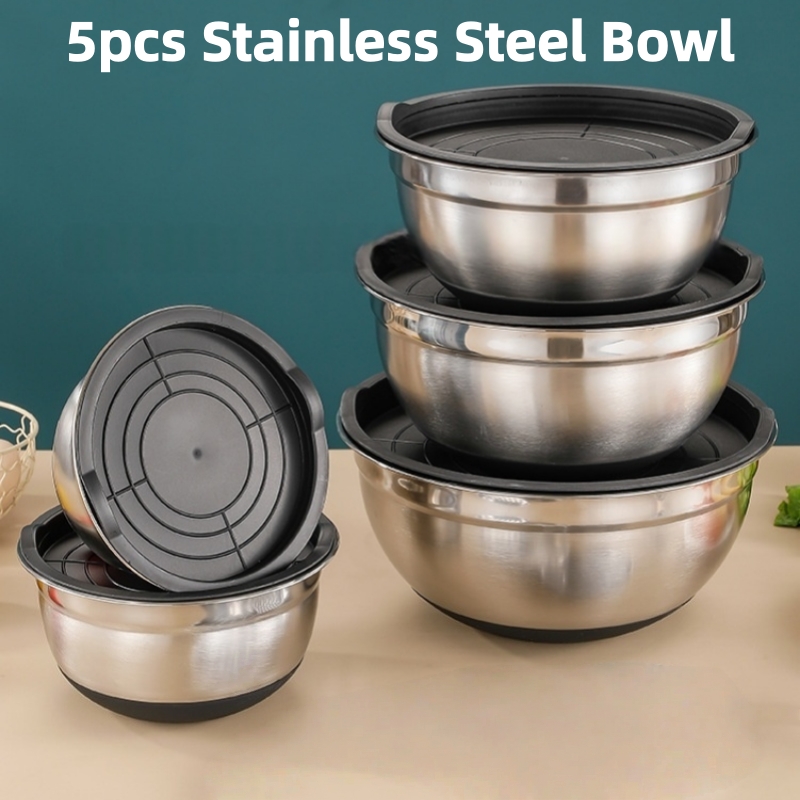 Baking Kitchen Set - 5개 세트 스테인리스 믹싱 볼 뚜껑